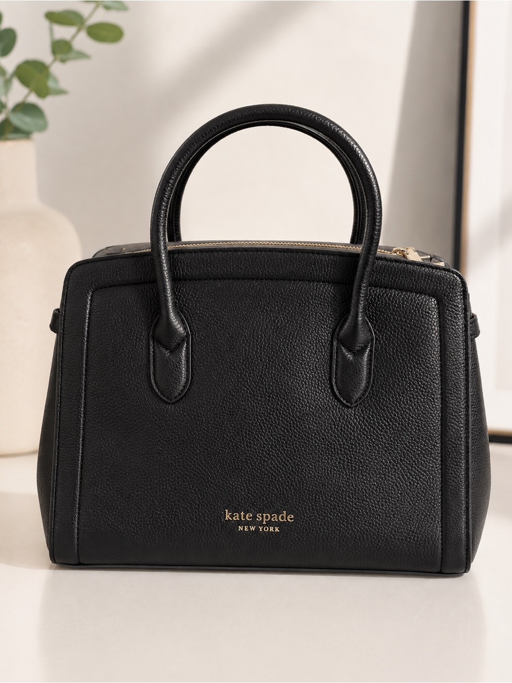 kate spade Black Knott Large Pebbled Leather Satchel